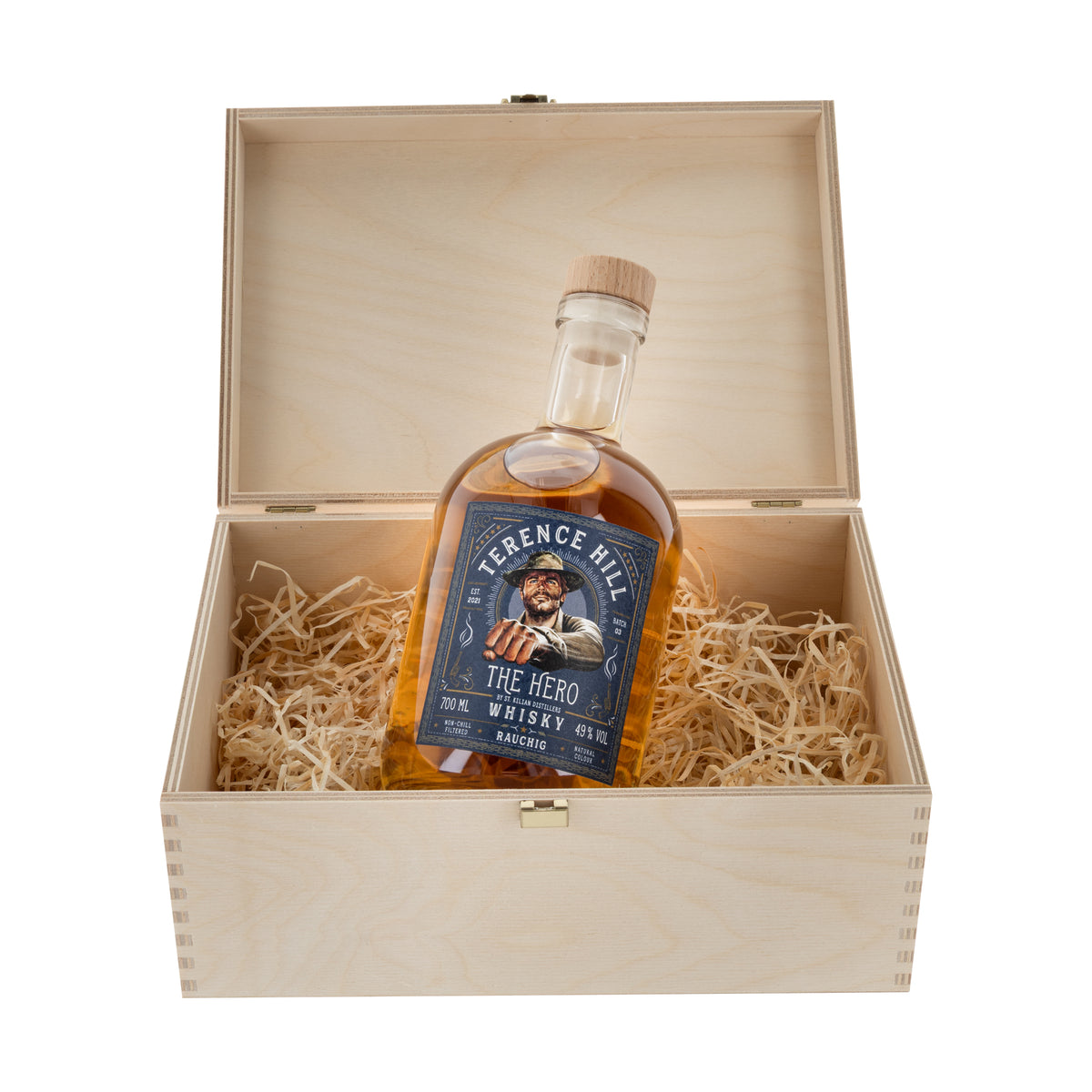 Wooden box - Terence Hill - The Hero - Whisky (smoky) - 0.7 L