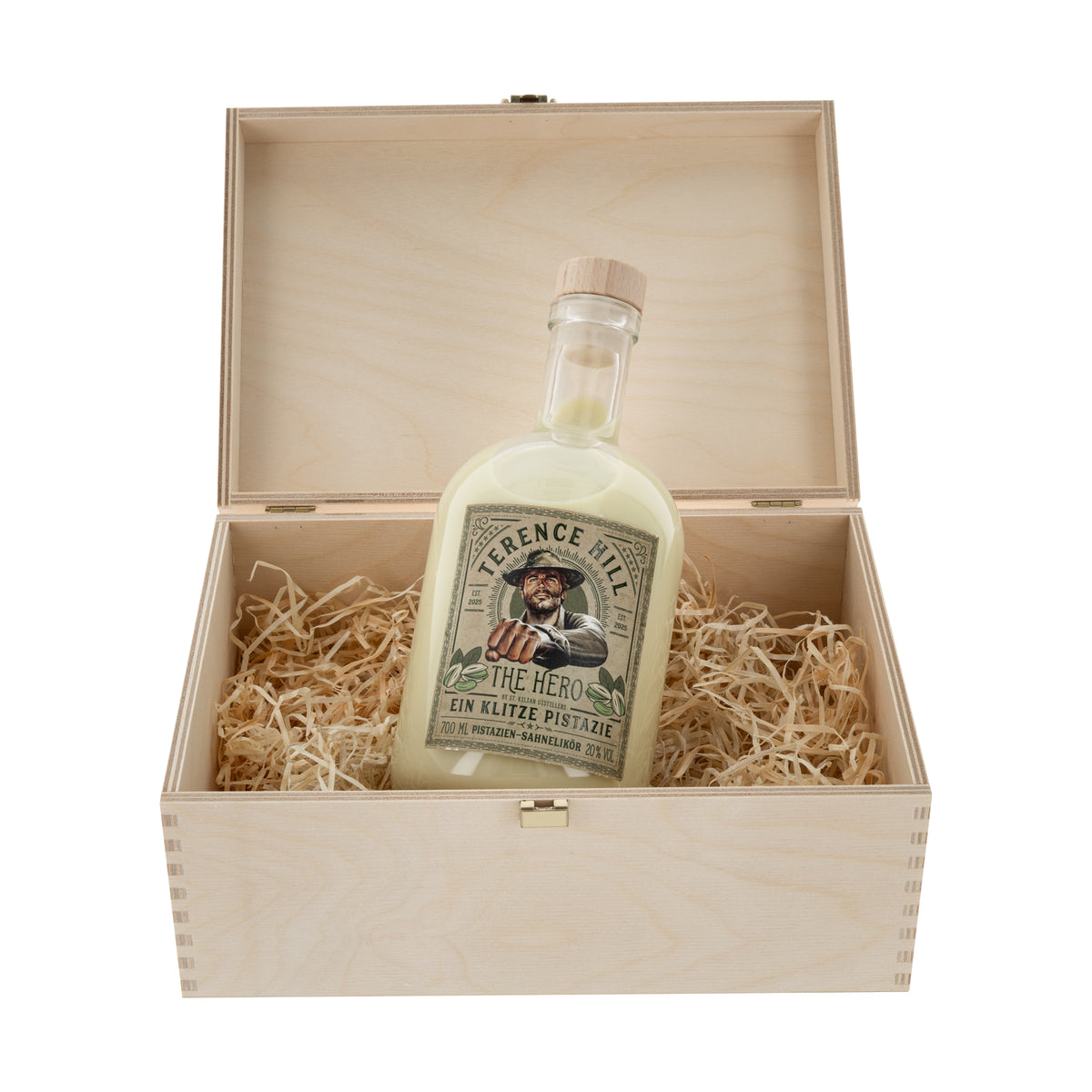 Holzbox Terence Hill - Ein Klitze Pistazie (Likör) 20% vol. 0,7l